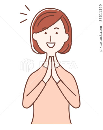 一個穿著粉色衣服，雙手合十的女人 88611369