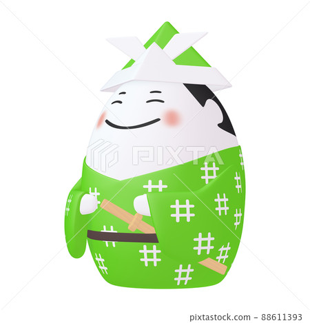 Illustration material for Children's Day Egg character wearing an origami helmet (1_1) Light green 88611393