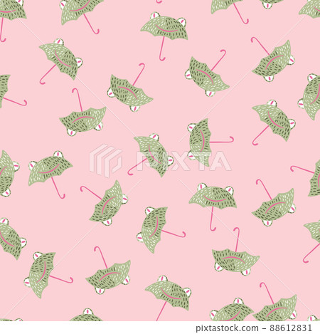 Seamless pattern cute frog umbrella. Background of funny accessory shape head toad in doodle style. Seamless pattern cute frog umbrella. Background of funny accessory shape head toad in doodle style. 88612831
