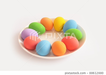 Colorful easter eggs on white background. Food decoration on holiday. 88612880