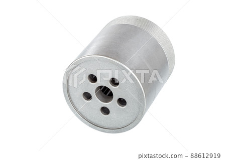 hydraulic piston polytherm pump with male thread iron detail concrete pump spare part with technological holes for pumping liquid concrete, object isolated on white background. 88612919