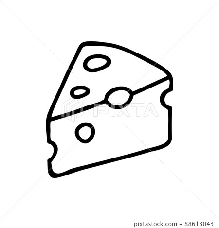 Thin line icon of a piece of cheese on a white background - Vector 88613043