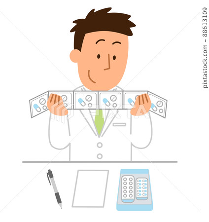 Male pharmacist auditing medicines 1 88613109