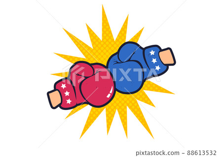 Vector vintage emblem for a boxing with red and blue gloves. Vector retro poster for boxing 88613532