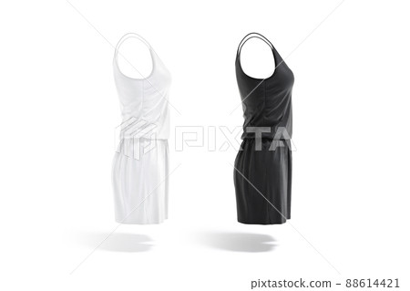 Blank black and white women romper mockup, profile view Blank black and white women romper mockup, profile view 88614421