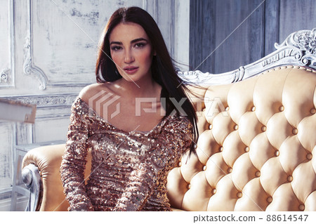 young pretty brunette woman posing in luxury hotel room interior, lifestyle rich people concept young pretty brunette woman posing in luxury hotel room interior, lifestyle rich people concept 88614547