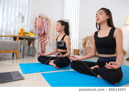 Couple women exercise and living lifestyle at home. Couple women exercise and living lifestyle at home. 88614845