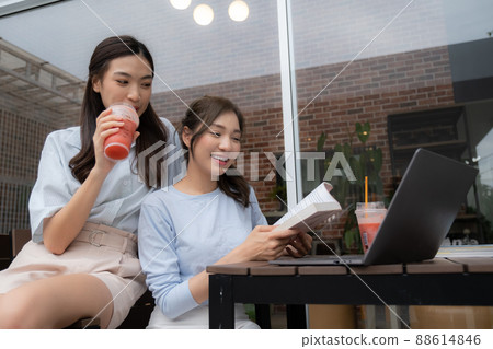 Couple women exercise and living lifestyle at home. Couple women exercise and living lifestyle at home. 88614846