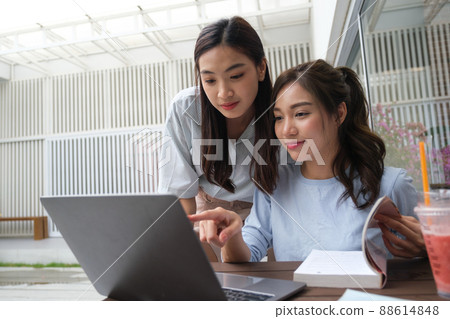 Couple women exercise and living lifestyle at home. 88614848