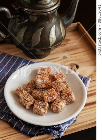 Turkish delight with kadaif y mix nuts Turkish delight with kadaif y mix nuts 88615041