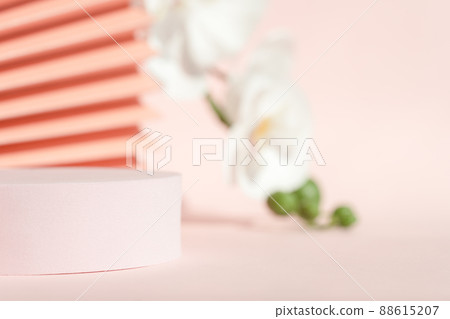 Podium stand pedestal for product presentation, coral pink mockup for branding. 88615207