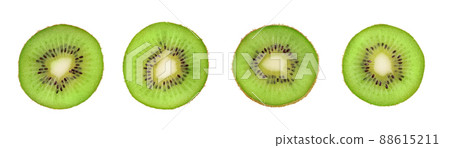 Closeup slice of green kiwi fruit isolated on white background Closeup slice of green kiwi fruit isolated on white background 88615211