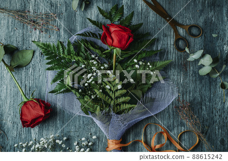 bouquet with a red rose for Sant Jordi Day 88615242