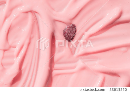 Abstract cosmetic textured background, nail polish drop on liquid foundation texture. Moisturizing beauty creme, balm swatch, pink paint, yogurt texture 88615250