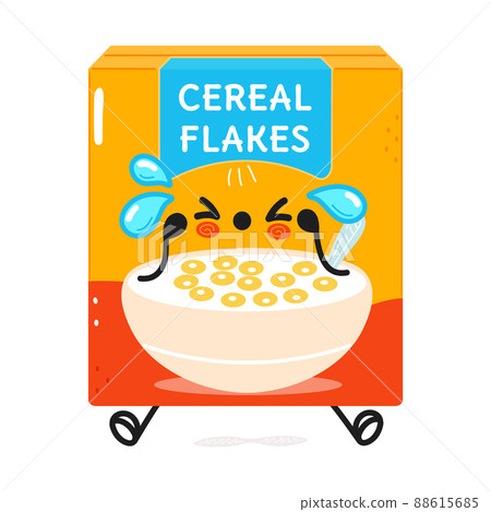 Cute sad cereal flakes character. Vector hand drawn cartoon kawaii character illustration icon. Isolated on white background. Sad cute cereal flakes character concept 88615685
