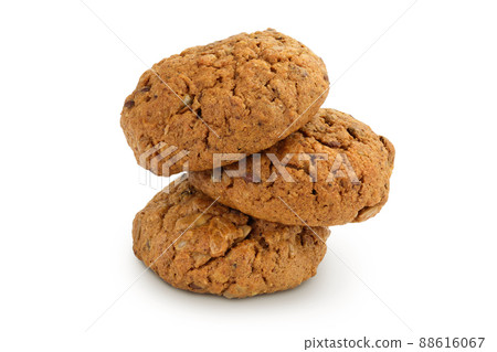 oatmeal cookies with flax, pumpkin and sunflower seeds isolated on white background with clipping path and full depth of field oatmeal cookies with flax, pumpkin and sunflower seeds isolated on white background with clipping path and full depth of field 88616067
