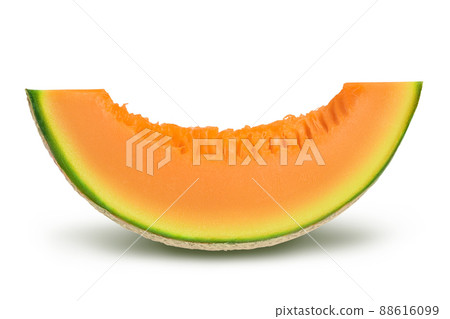 Cantaloupe melon piece isolated on white background with clipping path and full depth of field. Cantaloupe melon piece isolated on white background with clipping path and full depth of field. 88616099