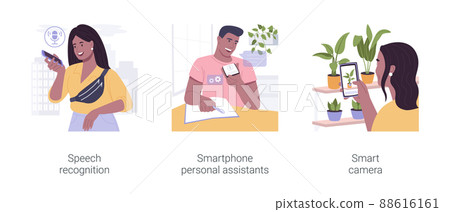 Artificial Intelligence technology use isolated cartoon vector illustrations set. Artificial Intelligence technology use isolated cartoon vector illustrations set. 88616161