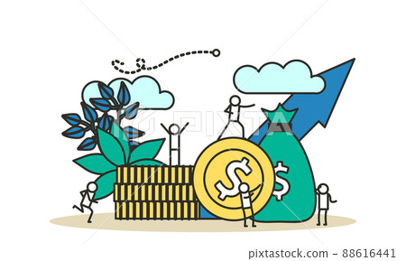 People review money vector analytics application communication business. Employee building finance with arrow and coins concept illustration icon management. Bank report tax data investment chart 88616441
