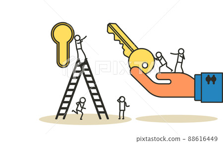 Key achievement business takeaway concept vector illustration success solution. Strategy creative hand leadership plan with keyhole. Lock process target banner motivation. Unlock kpi security system 88616449