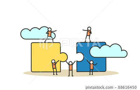 Strategy puzzle person success teamwork vector business illustration. Together connect piece jigsaw idea. Concept building office work background. Cooperation goal marketing startup. Solution part 88616450