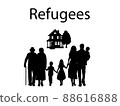 The silhouette of a refugee family migrates. 88616888