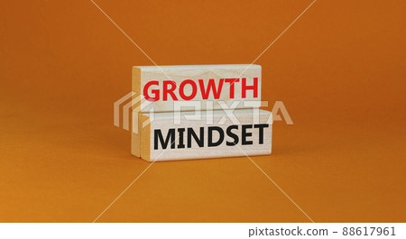 Growth mindset symbol. Wooden blocks with concept words Growth mindset on beautiful orange background. Business growth mindset concept. Copy space. 88617961