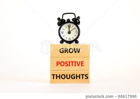 Grow positive thoughts symbol. Concept words Grow positive thoughts on blocks. Beautiful white background. Black alarm clock. Business grow positive thoughts concept. Copy space. Grow positive thoughts symbol. Concept words Grow positive thoughts on blocks. Beautiful white background. Black alarm clock. Business grow positive thoughts concept. Copy space. 88617998