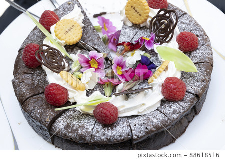 Cake buffet with various bite-sized cakes lined up 88618516