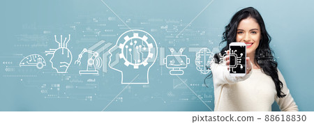 Future technology concept with woman holding a smartphone 88618830