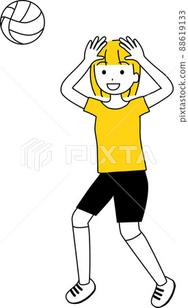 一個帶著微笑做排球上手傳球的女人 Simple Touch Yellow 88619133