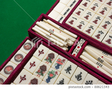 The mahjong on table ancient asian board game close up image The mahjong on table ancient asian board game close up image 88621343