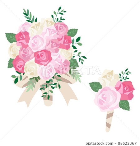 玫瑰婚禮花束和胸花的插圖 玫瑰婚禮花束和胸花的插圖 88622367