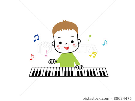 A boy playing the piano happily 88624475