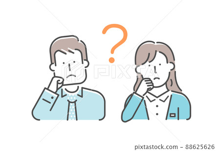 年輕男性和女性上班族上身矢量圖/問題/問題/困擾 年輕男性和女性上班族上身矢量圖/問題/問題/困擾 88625626