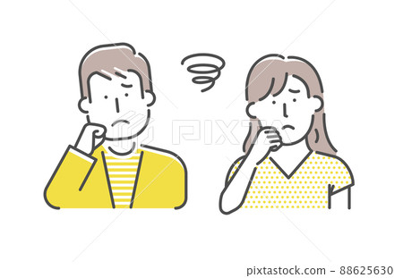 年輕男女（情侶/夫妻）上身矢量圖/擔心/困擾 88625630