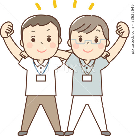 Male staff with shoulders crossed and guts pose Male staff with shoulders crossed and guts pose 88625649