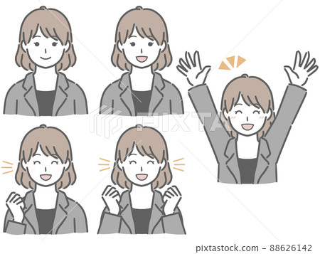 一個穿著西裝的年輕女子，表情快樂 88626142