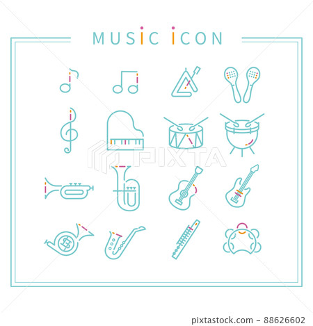 三色線描圖標音樂和樂器 三色線描圖標音樂和樂器 88626602