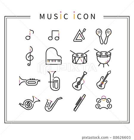 Three-color line drawing icon music and musical instruments black keynote Three-color line drawing icon music and musical instruments black keynote 88626603