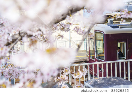 櫻花盛開的阪急神崎川站[大阪] 88626855