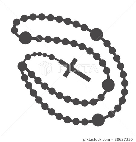 Rosary beads silhouette. Prayer jewelry for meditation. Catholic chaplet with a cross. Religion symbol. Vector illustration. 88627330
