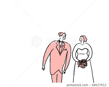 Women in wedding dresses and men in black ties, no text (horizontal, right placement) 88627612