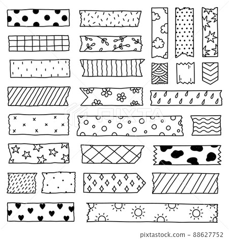 Set of washi tape strips with various cute designs isolated on white background Set of washi tape strips with various cute designs isolated on white background 88627752