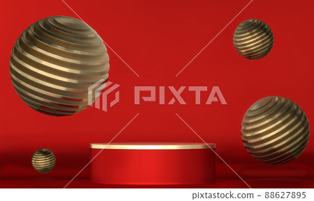 Red stage podium decoration suitable for products.3D rendering 88627895