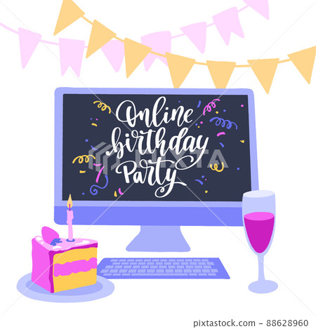 Online birthday party. Online celebration event concept. Online birthday party. Online celebration event concept. 88628960