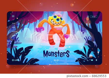 Monsters cartoon landing with strange funny animal 88629553