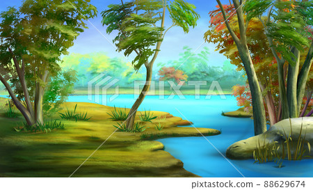 River bank on a sunny day 02 88629674