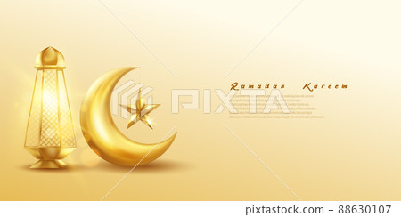 ramadan kareem golden crescent background with stars and golden lanterns 3d theme design vector illustration month concept banner 88630107