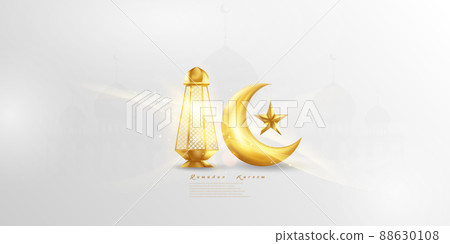 ramadan kareem golden crescent background with stars and golden lanterns 3d theme design vector illustration month concept banner 88630108